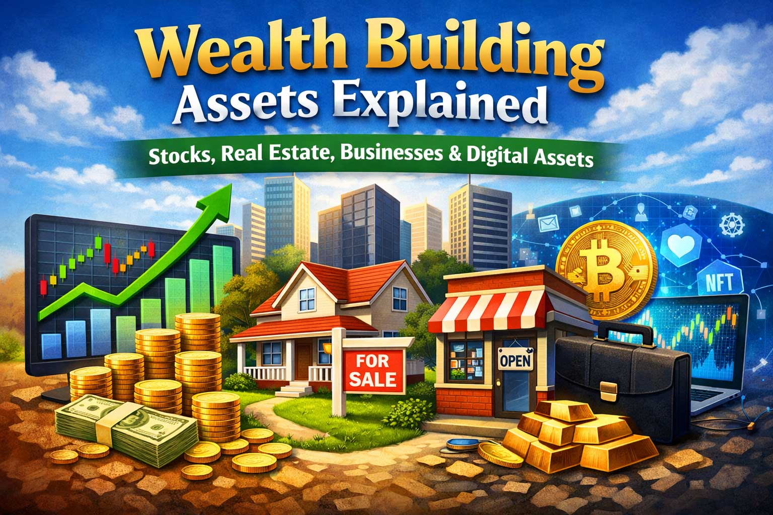 Wealth Building Assets Explained: Stocks, Real Estate, Businesses, and Digital Assets (Complete Guide)