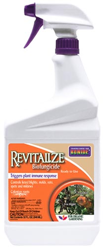 A close up of a spray bottle of Bonide Revitalize isolated on a white background.